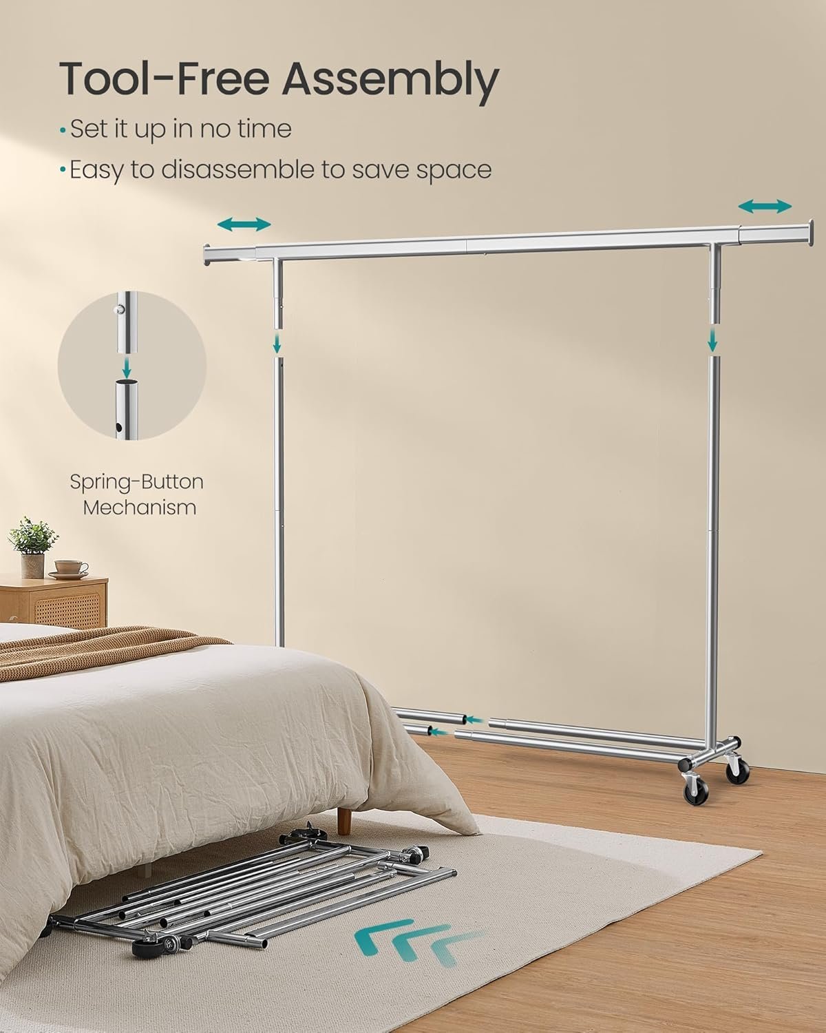 SONGMICS Suport haine cu roti, extensibil 160–200 cm, sarcina heavy duty otel 150 kg, roti blocabile, argintiu 1 SONGMICS Suport haine cu roti, extensibil 160–200 cm, sarcina heavy duty otel 150 kg, roti blocabile, argintiu