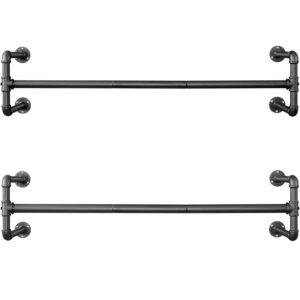 SONGMICS Set 2 sine metalice de agatat haine, montare pe perete, aspect industrial, 112x30x30cm, negru