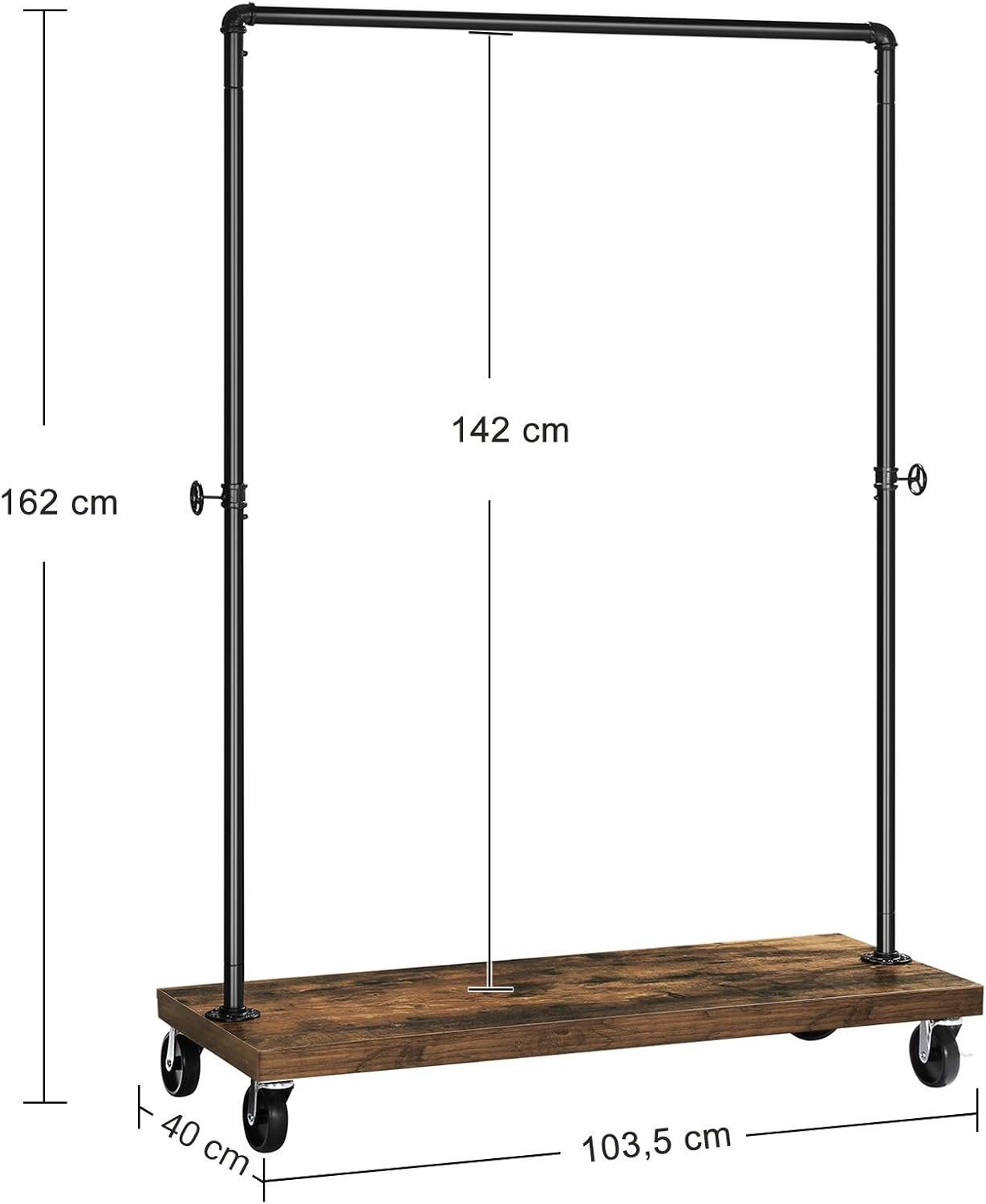 SONGMICS Suport haine pe roti, cu bara si raft inferior, stil industrial, 104x40x162 cm, negru 2 SONGMICS Suport haine pe roti, cu bara si raft inferior, stil industrial, 104x40x162 cm, negru - imagine 2