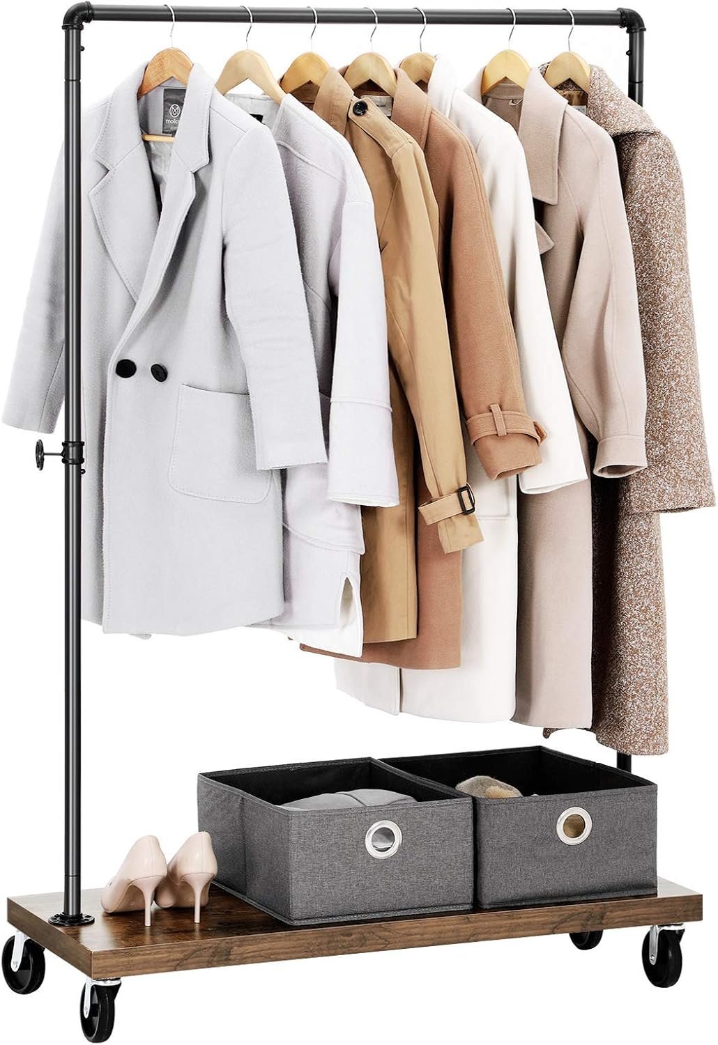 SONGMICS Suport haine pe roti, cu bara si raft inferior, stil industrial, 104x40x162 cm, negru 4 SONGMICS Suport haine pe roti, cu bara si raft inferior, stil industrial, 104x40x162 cm, negru - imagine 4