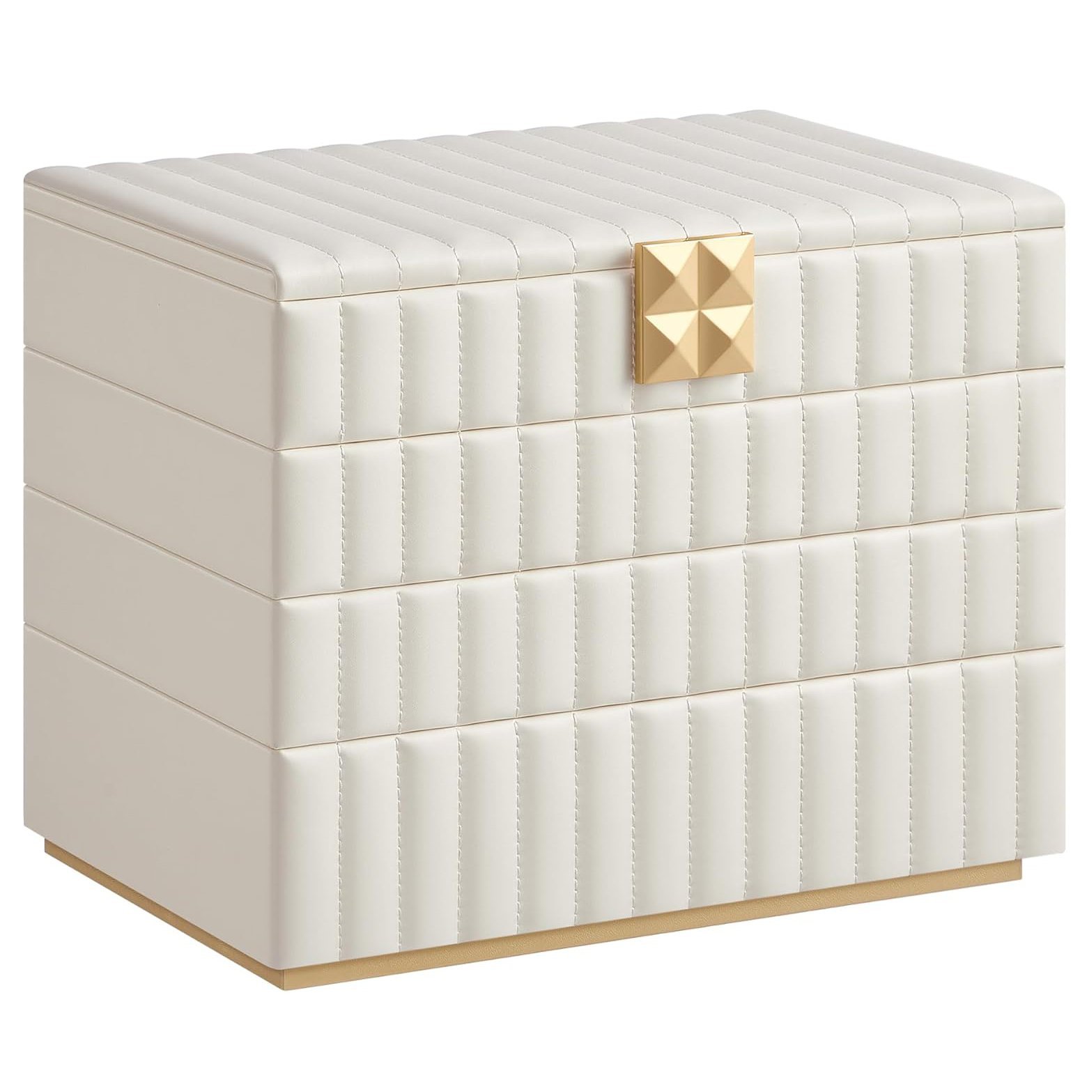 SONGMICS Cutie bijuterii 17x28x21 cm, 4 niveluri, oglinda, captuseala catifea, piele PU alba