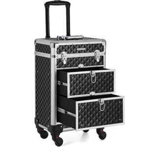 SONGMICS Valiza pentru cosmetice cu roti, profesionala, inchidere cu cheie, 24x34x56cm, negru