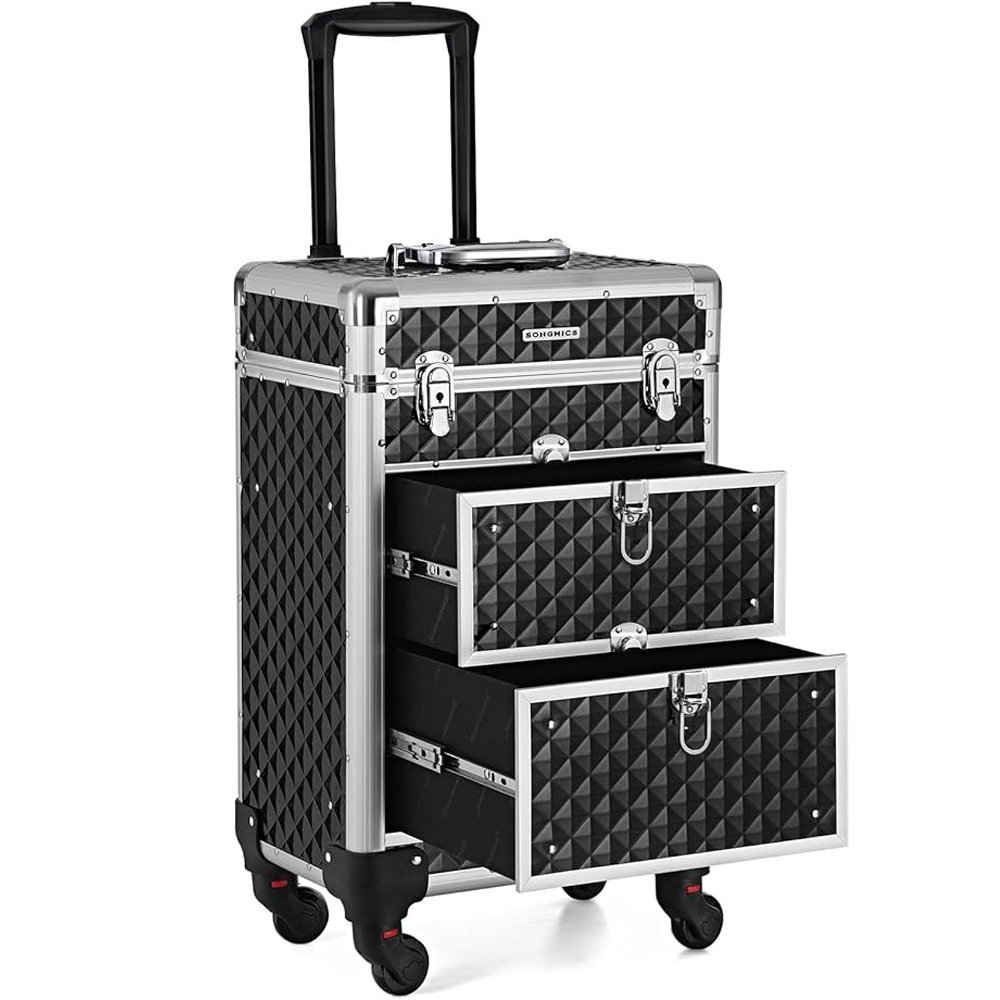 SONGMICS Valiza pentru cosmetice cu roti, profesionala, inchidere cu cheie, 24x34x56cm, negru 1 SONGMICS Valiza pentru cosmetice cu roti, profesionala, inchidere cu cheie, 24x34x56cm, negru