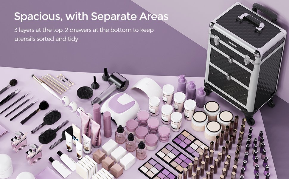 SONGMICS Valiza pentru cosmetice cu roti, profesionala, inchidere cu cheie, 24x34x56cm, negru 2 SONGMICS Valiza pentru cosmetice cu roti, profesionala, inchidere cu cheie, 24x34x56cm, negru - imagine 2