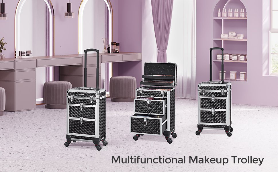 SONGMICS Valiza pentru cosmetice cu roti, profesionala, inchidere cu cheie, 24x34x56cm, negru 3 SONGMICS Valiza pentru cosmetice cu roti, profesionala, inchidere cu cheie, 24x34x56cm, negru - imagine 3