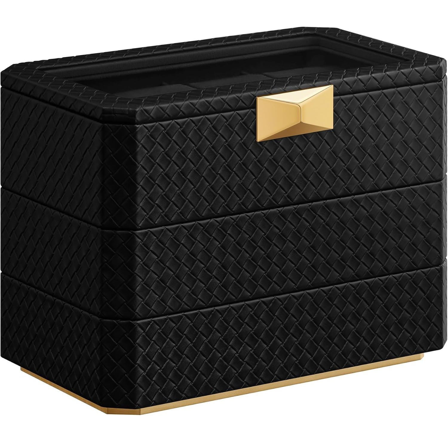 SONGMICS Cutie bijuterii si ceasuri Ronne, 3 niveluri, capac sticla, 27x20x16 cm, negru texturat