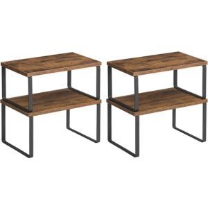 SONGMICS Rafturi bucatarie 30x20x16 cm, set 4 buc, modulare, suprapozabile si extensibile, metal si PAL, maro rustic