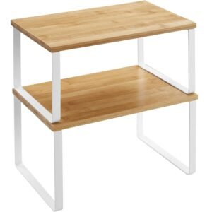 SONGMICS Set 2 rafturi de bucatarie suprapozabile, pentru ustensile sau condimente, 20x30x16cm, natur si alb