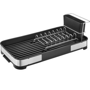 SONGMICS Uscator de vase si tacamuri, din inox, suport pentru tacamuri si sistem de scurgere, 21x45x13 cm