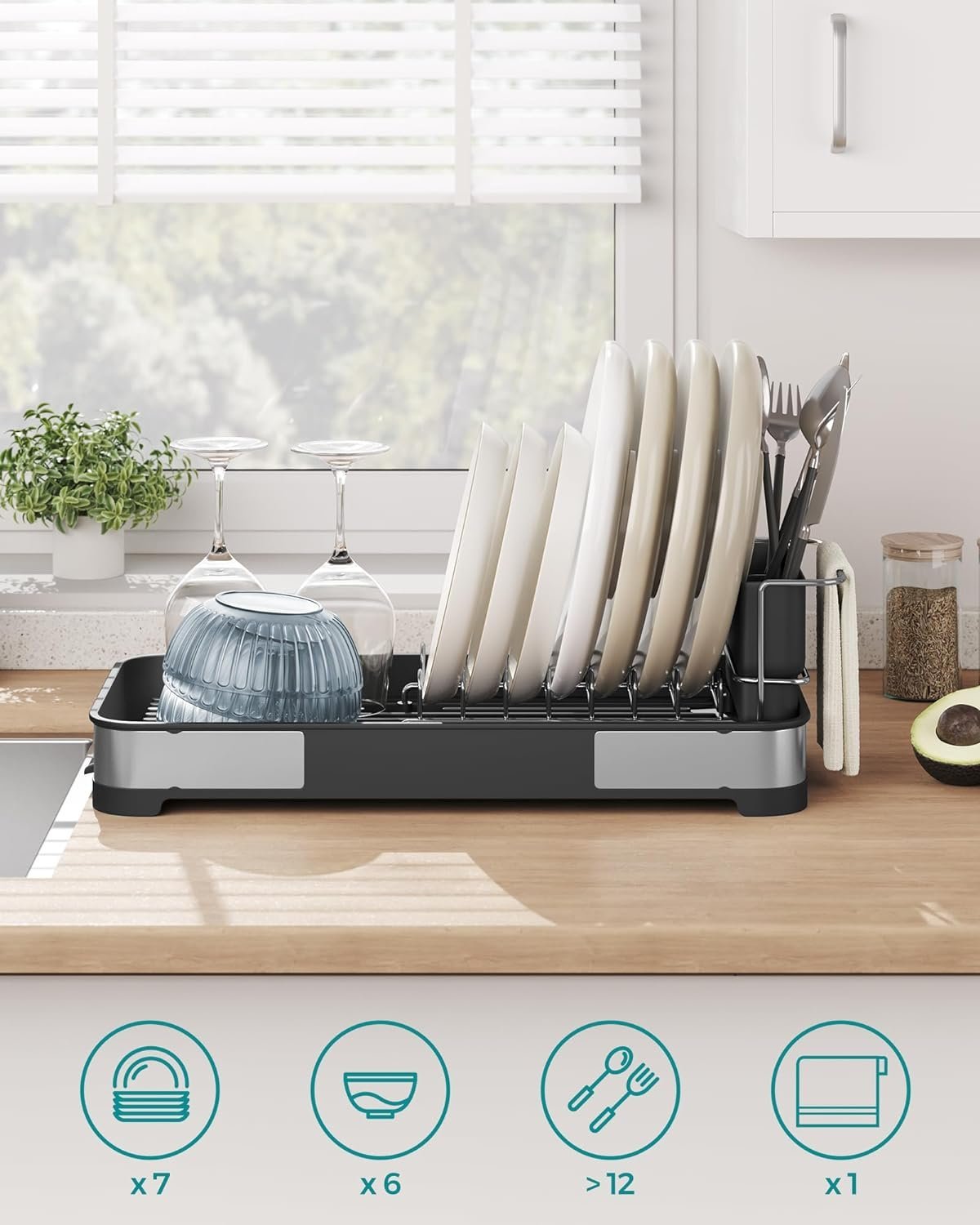 SONGMICS Uscator de vase si tacamuri, din inox, suport pentru tacamuri si sistem de scurgere, 21x45x13 cm 3 SONGMICS Uscator de vase si tacamuri, din inox, suport pentru tacamuri si sistem de scurgere, 21x45x13 cm - imagine 3