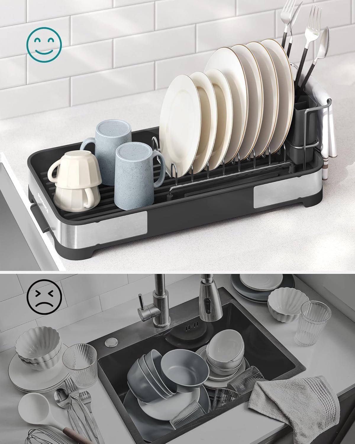 SONGMICS Uscator de vase si tacamuri, din inox, suport pentru tacamuri si sistem de scurgere, 21x45x13 cm 4 SONGMICS Uscator de vase si tacamuri, din inox, suport pentru tacamuri si sistem de scurgere, 21x45x13 cm - imagine 4