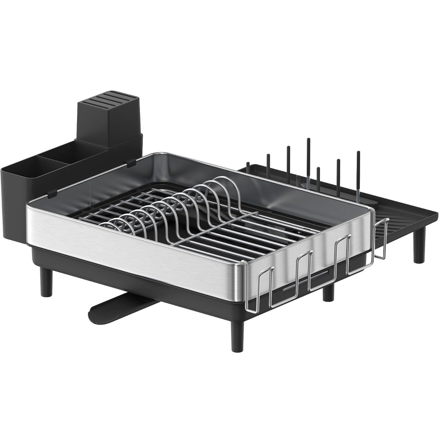 SONGMICS Suport vase inox cu scurgere extensibila, compartimente tacamuri si pahare, 51x49x23 cm, negru 1 SONGMICS Suport vase inox cu scurgere extensibila, compartimente tacamuri si pahare, 51x49x23 cm, negru