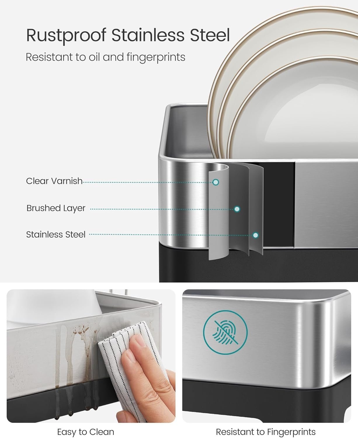 SONGMICS Suport vase inox cu scurgere extensibila, compartimente tacamuri si pahare, 51x49x23 cm, negru 3 SONGMICS Suport vase inox cu scurgere extensibila, compartimente tacamuri si pahare, 51x49x23 cm, negru - imagine 3