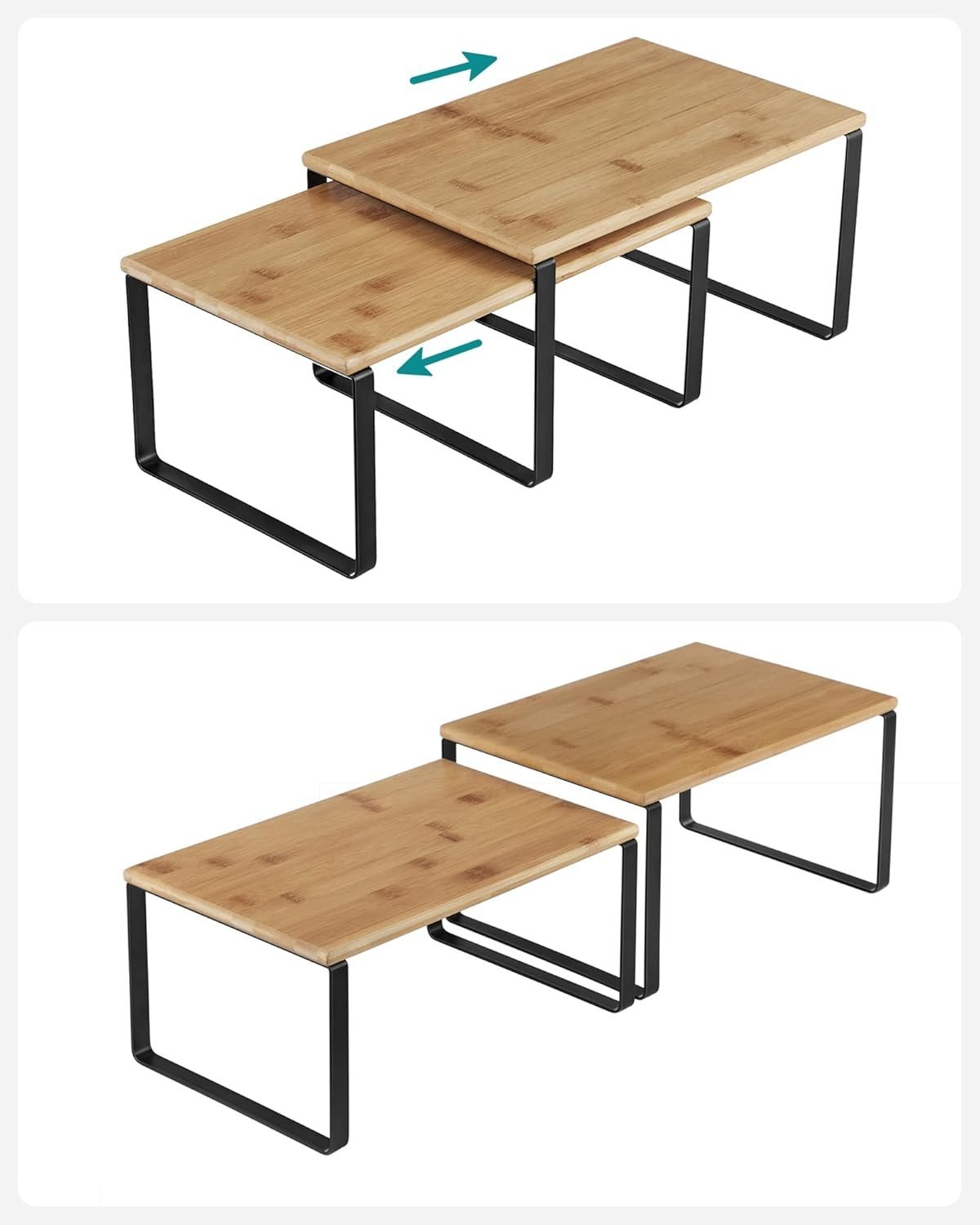 SONGMICS Set 4 rafturi de bucatarie suprapozabile, pentru ustensile sau condimente, 20x30x16cm, natur si negru 2 SONGMICS Set 4 rafturi de bucatarie suprapozabile, pentru ustensile sau condimente, 20x30x16cm, natur si negru - imagine 2