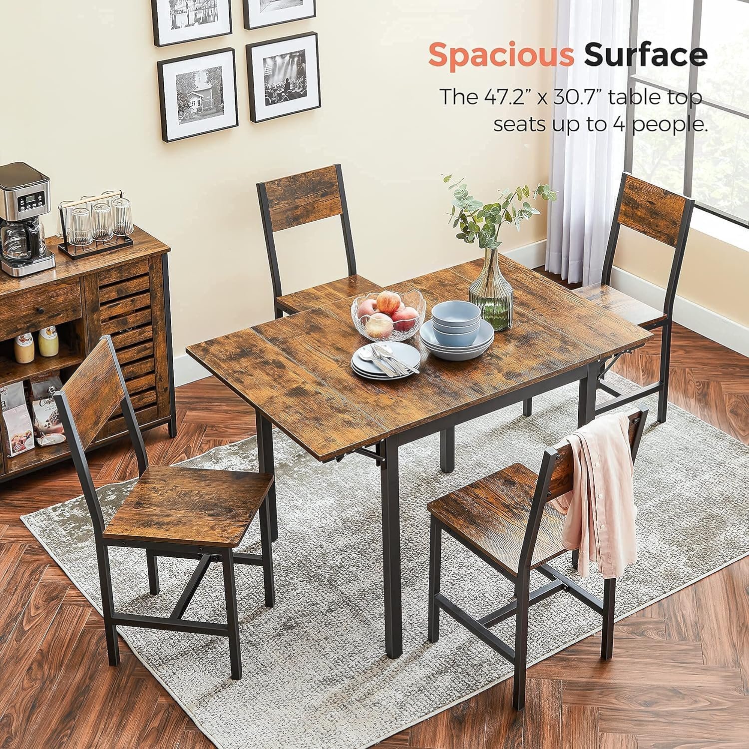 VASAGLE Masa de bucatarie sau living, extensibila, pentru spatii mici, stil industrial, 75x78x85/120cm, maro 2 VASAGLE Masa de bucatarie sau living, extensibila, pentru spatii mici, stil industrial, 75x78x85/120cm, maro - imagine 2