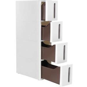 SONGMICS Dulap de depozitare pe roti, pentru bucatarie sau baie, din plastic, cu 4 nivele, 45x17x84cm, alb