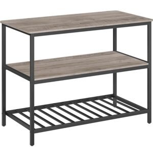 VASAGLE Raft de bucatarie tip insula, cadru de otel cu 3 nivele, stil industrial, 60x120x90cm, gri stejar