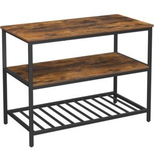 VASAGLE Raft de bucatarie tip insula, cadru de otel cu 3 nivele, stil industrial, 60x120x90cm, maro