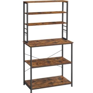 VASAGLE Raft de bucatarie cu spatiu pentru cuptorul cu microunde, 6 rafturi, otel, industrial, 40x80x167cm, maro retro si negru