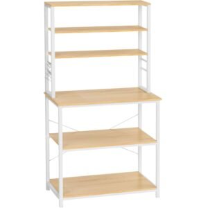 VASAGLE Raft de bucatarie cu spatiu pentru cuptorul cu microunde, 6 rafturi, otel, industrial, 40x80x167cm, maro stejar si alb