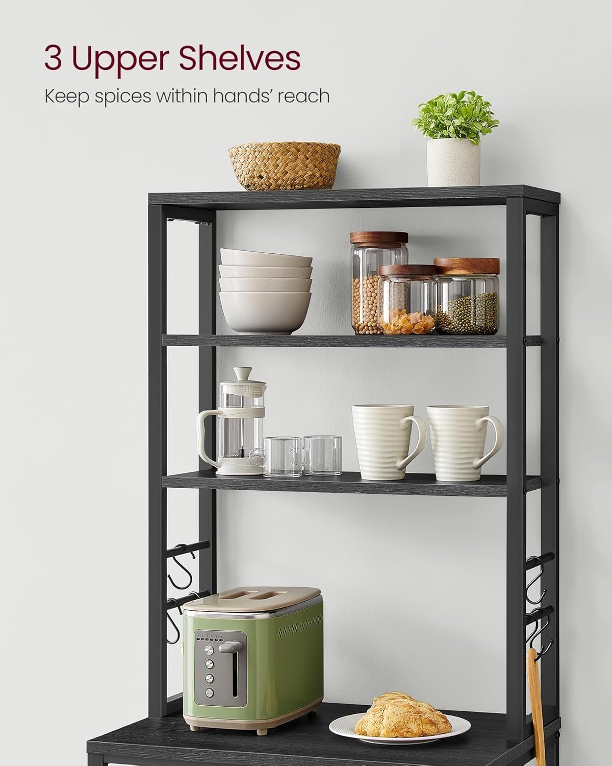 VASAGLE Raft de bucatarie, spatiu cuptor cu microunde, 6 rafturi, 40x60x167cm, gri inchis si negru 3 VASAGLE Raft de bucatarie, spatiu cuptor cu microunde, 6 rafturi, 40x60x167cm, gri inchis si negru - imagine 3