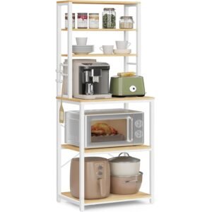 VASAGLE Raft de bucatarie, spatiu cuptor cu microunde, 6 rafturi, 40x60x167cm, stejar auriu si alb