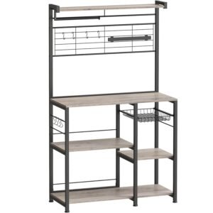 VASAGLE Raft de bucatarie cu spatiu pentru cuptorul cu microunde, banda magnetica cutite, suport role de bucatarie, 42x90x167cm, gri