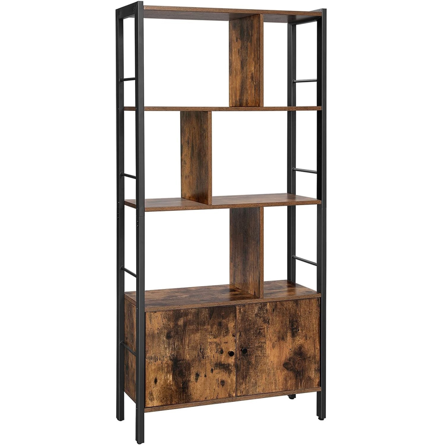 VASAGLE Biblioteca cu 4 rafturi si dulap inferior cu 2 usi, stil industrial, 74x30x155cm, maro rustic