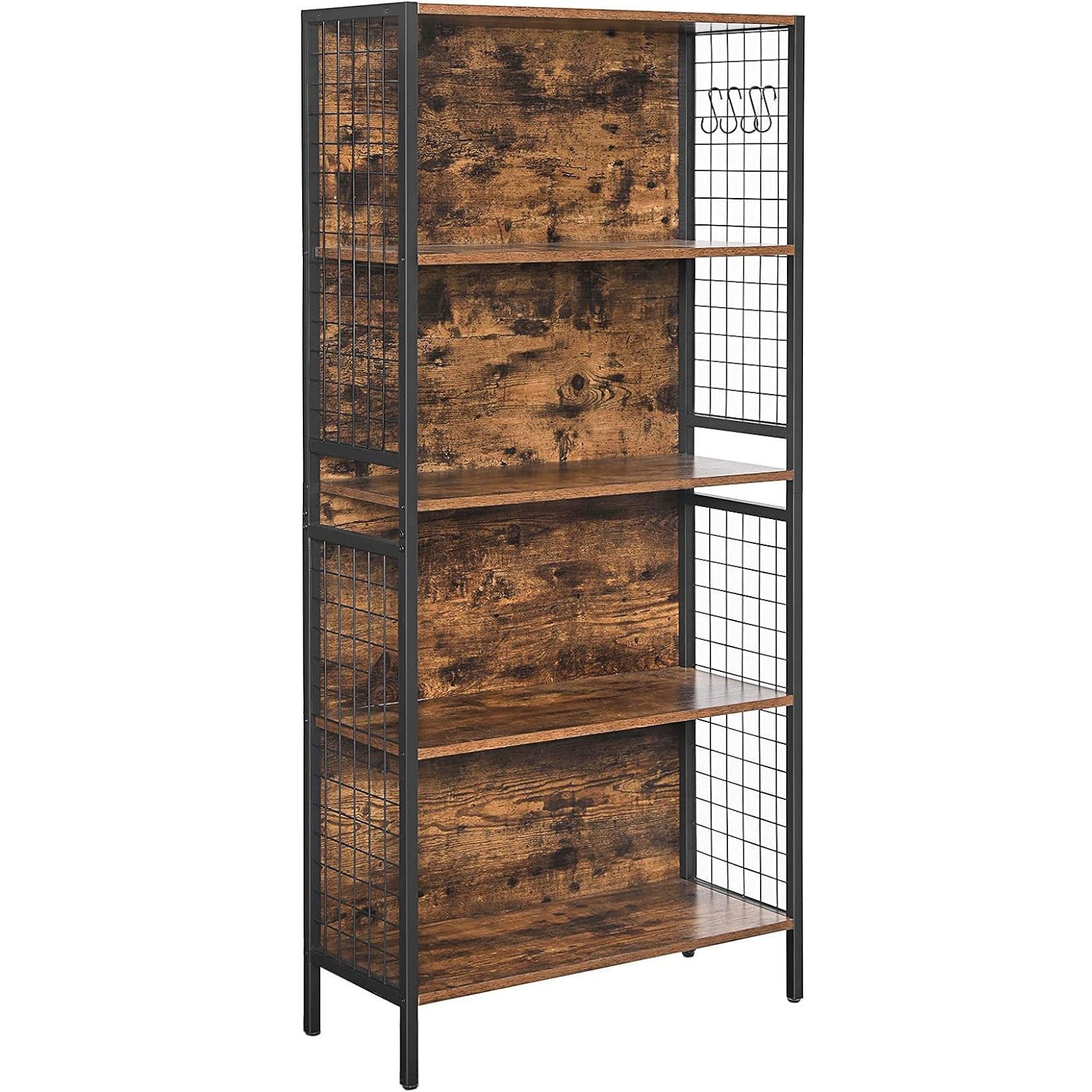 VASAGLE Biblioteca, raft cu 4 niveluri, cadru otel si polite din MDF, 74x30x155cm, maro rustic si negru