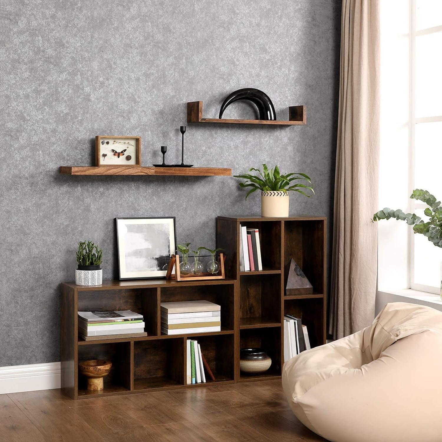 vasagle biblioteca, raft cu 5 unitati de depozitare, pentru living, din lemn, 50x24x80cm, maro rustic 2 VASAGLE Biblioteca, raft cu 5 unitati de depozitare, pentru living, din lemn, 50x24x80cm, maro rustic - imagine 2