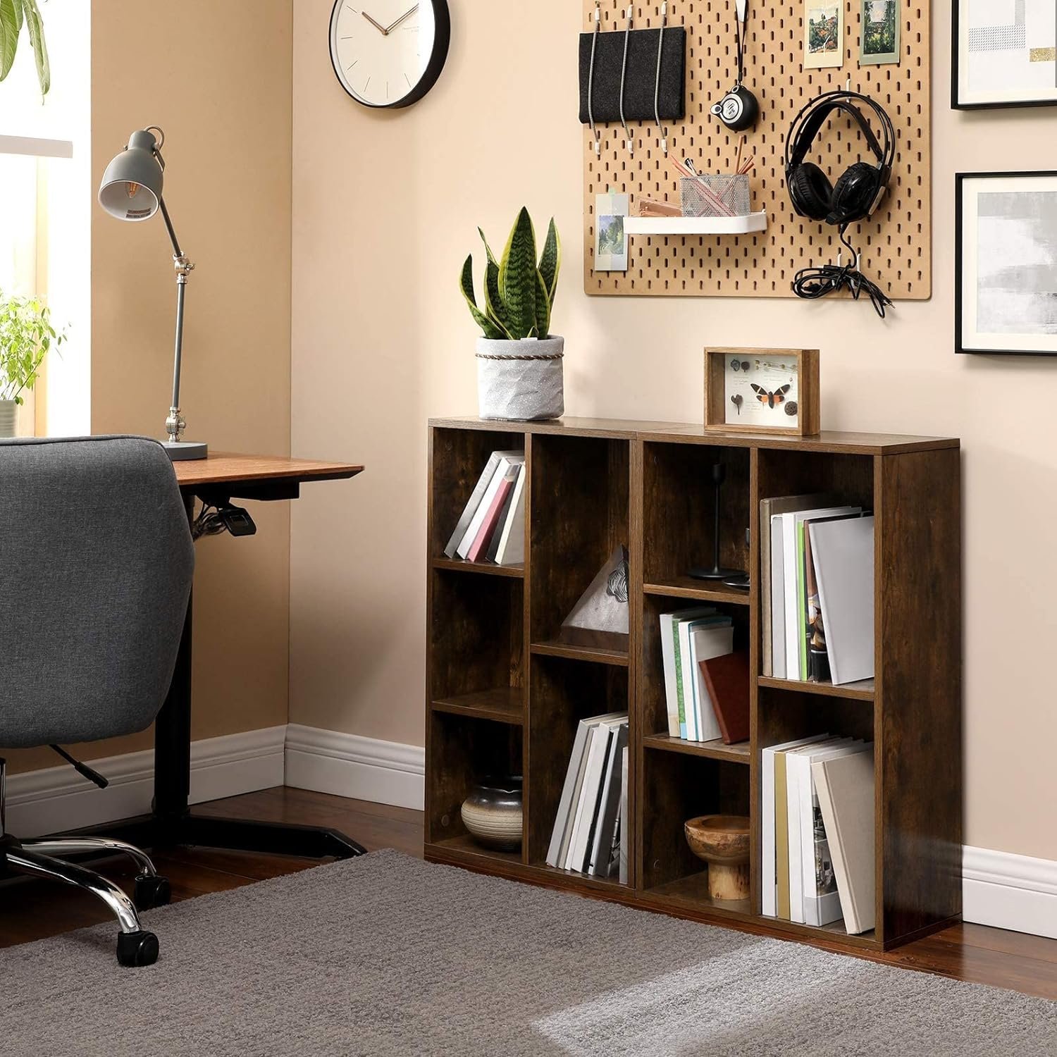 vasagle biblioteca, raft cu 5 unitati de depozitare, pentru living, din lemn, 50x24x80cm, maro rustic 3 VASAGLE Biblioteca, raft cu 5 unitati de depozitare, pentru living, din lemn, 50x24x80cm, maro rustic - imagine 3