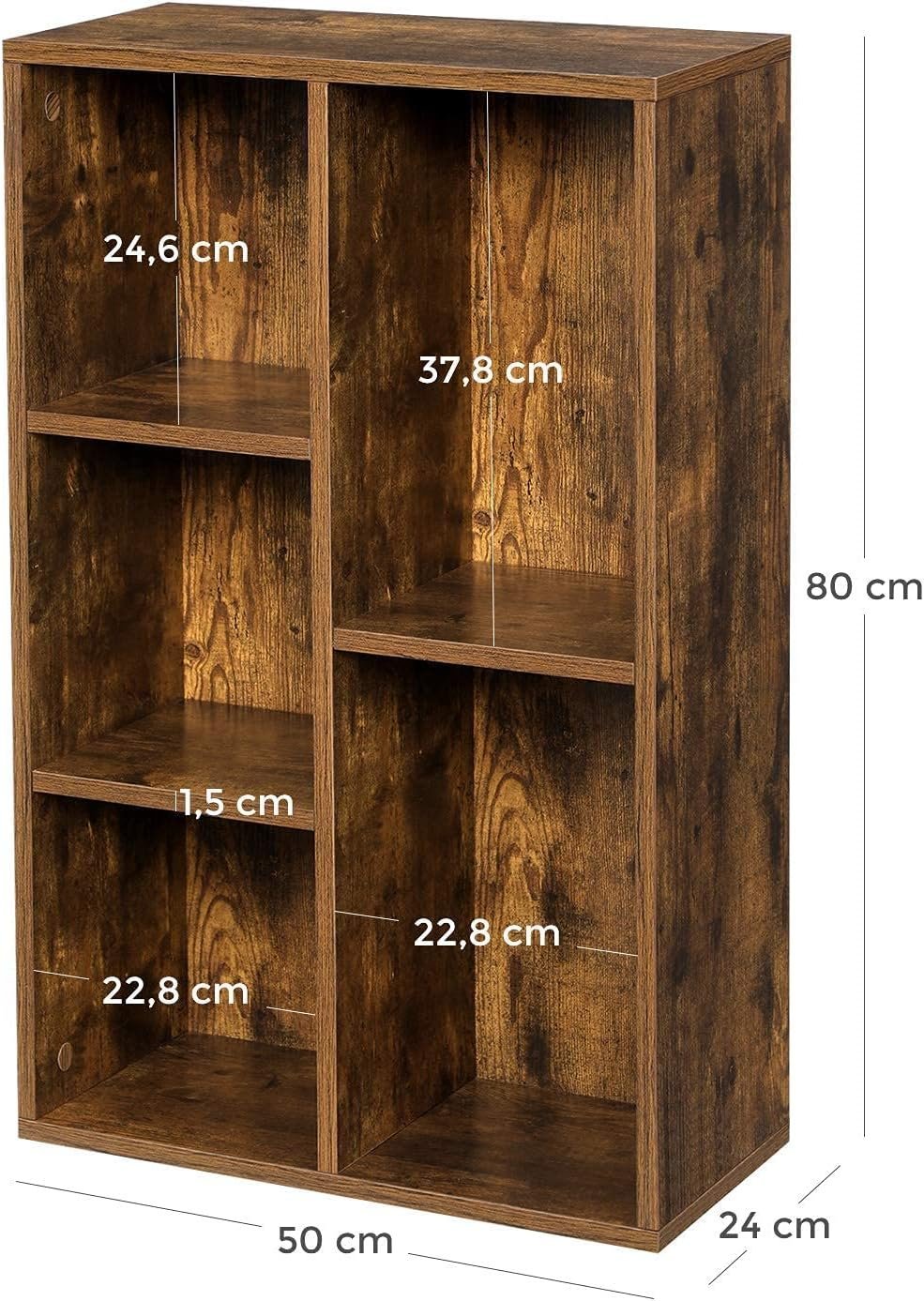 vasagle biblioteca, raft cu 5 unitati de depozitare, pentru living, din lemn, 50x24x80cm, maro rustic 4 VASAGLE Biblioteca, raft cu 5 unitati de depozitare, pentru living, din lemn, 50x24x80cm, maro rustic - imagine 4
