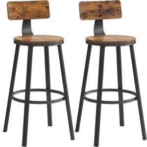 VASAGLE Set de 2 scaune de bar inalte cu spatar, cadru din otel, industrial, 54x99cm, maro rustic