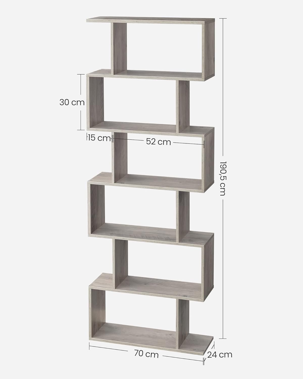 vasagle biblioteca, raft cu 6 unitati de depozitare, pentru living, din lemn, 24x190x70cm, gri stejar 3 VASAGLE Biblioteca, raft cu 6 unitati de depozitare, pentru living, din lemn, 24x190x70cm, gri stejar - imagine 3