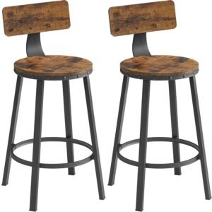 VASAGLE Set de 2 scaune de bar inalte cu spatar, cadru din otel, industrial, 51x89cm, maro rustic