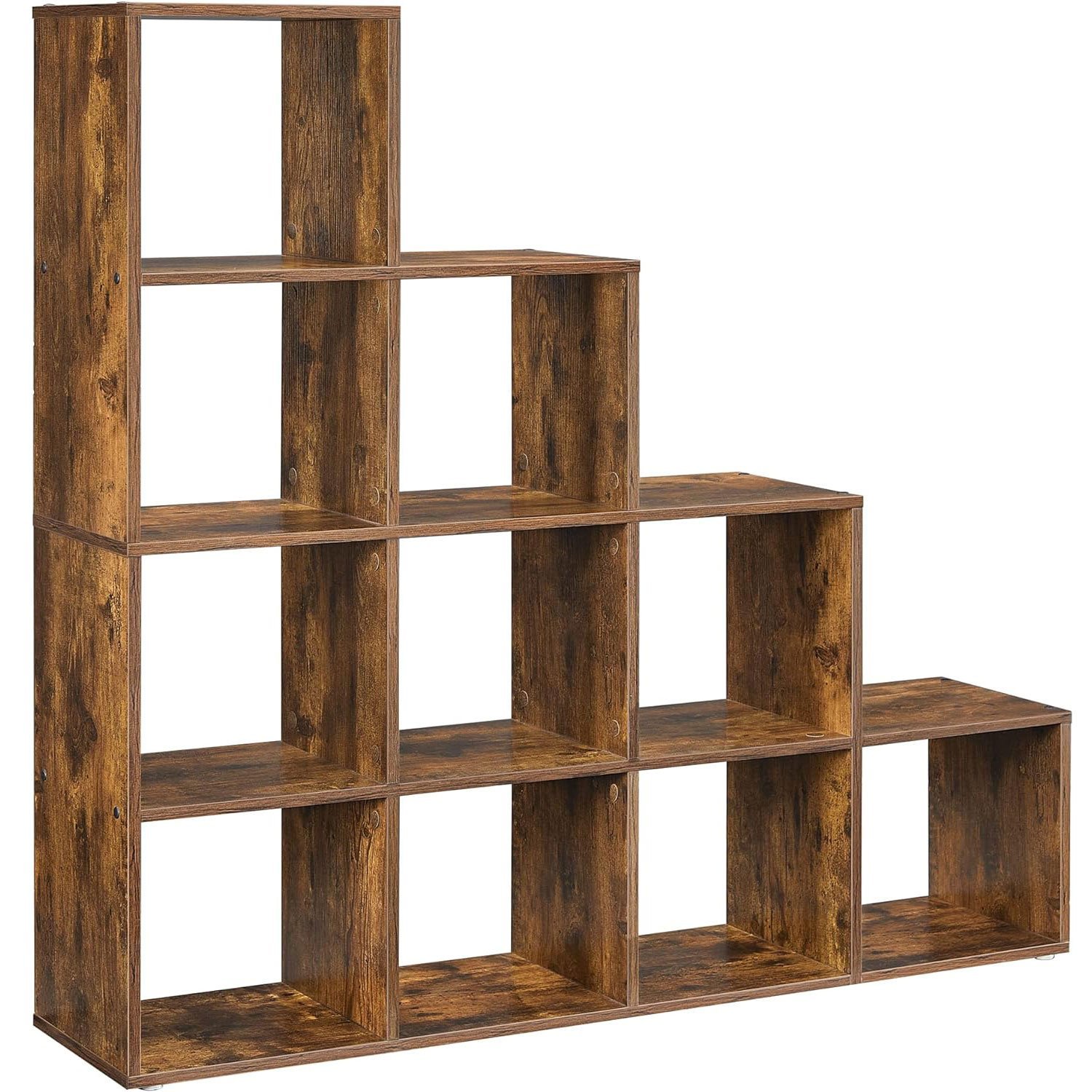 VASAGLE Biblioteca cu 10 compartimente, unitate de depozitare pentru decoratiuni, din lemn, 29x129x129cm, maro rustic