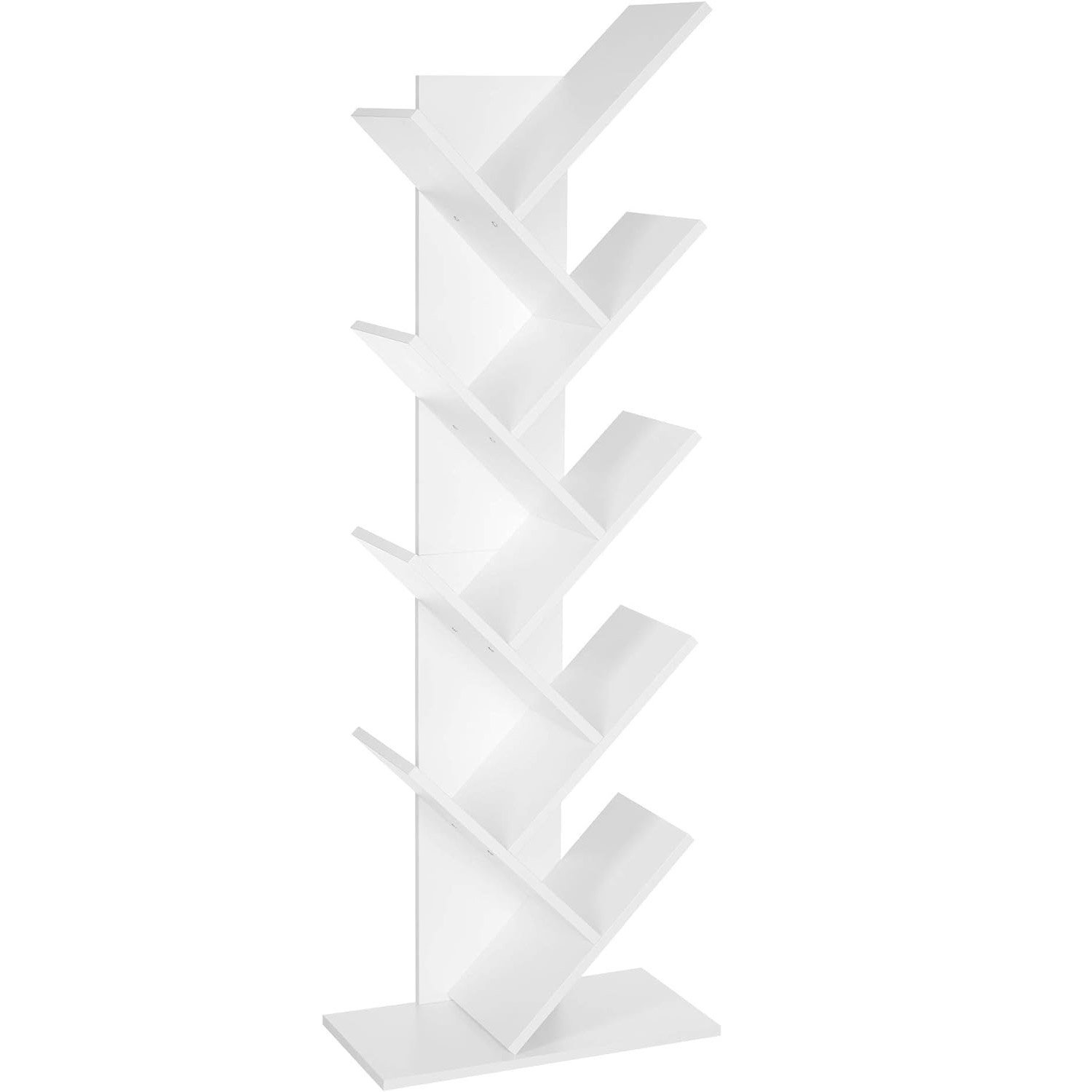 VASAGLE Biblioteca de podea cu 8 etaje, cu rafturi din lemn in forma V, 25x141x50cm, alb