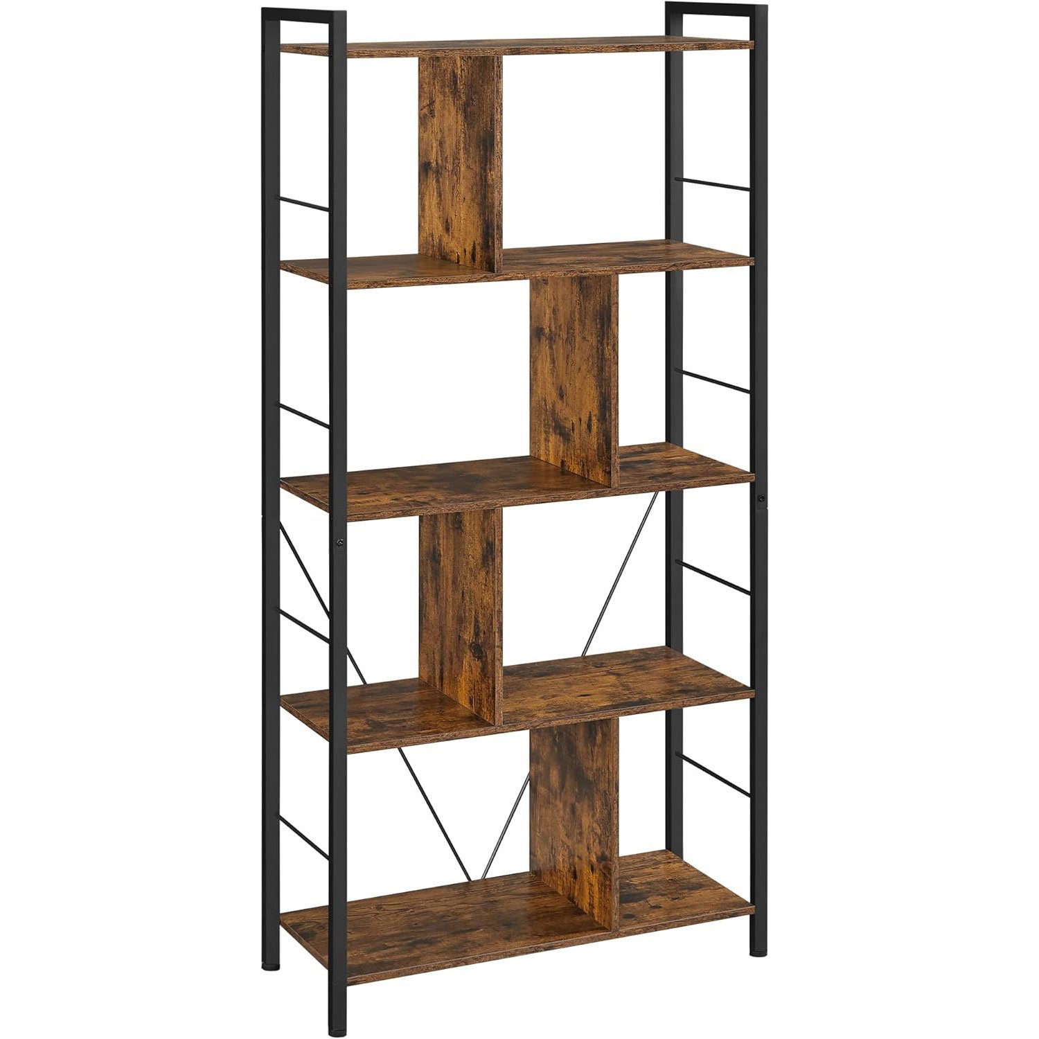 VASAGLE Biblioteca din lemn cu 5 nivele, stil industrial, 30x74x150cm, maro rustic