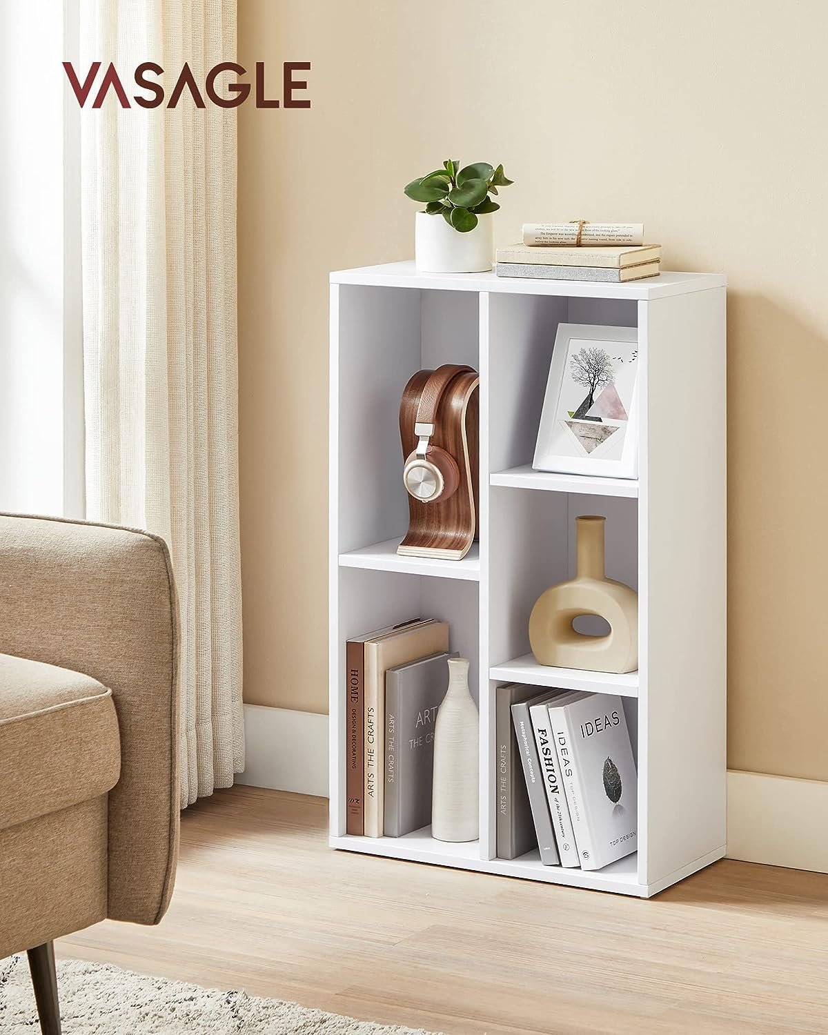 vasagle biblioteca, raft cu 5 unitati de depozitare, pentru living, din lemn, 50x24x80cm, alb 2 VASAGLE Biblioteca, raft cu 5 unitati de depozitare, pentru living, din lemn, 50x24x80cm, alb - imagine 2