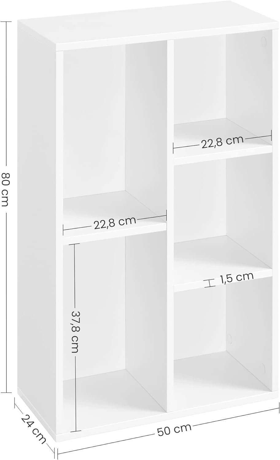 vasagle biblioteca, raft cu 5 unitati de depozitare, pentru living, din lemn, 50x24x80cm, alb 3 VASAGLE Biblioteca, raft cu 5 unitati de depozitare, pentru living, din lemn, 50x24x80cm, alb - imagine 3