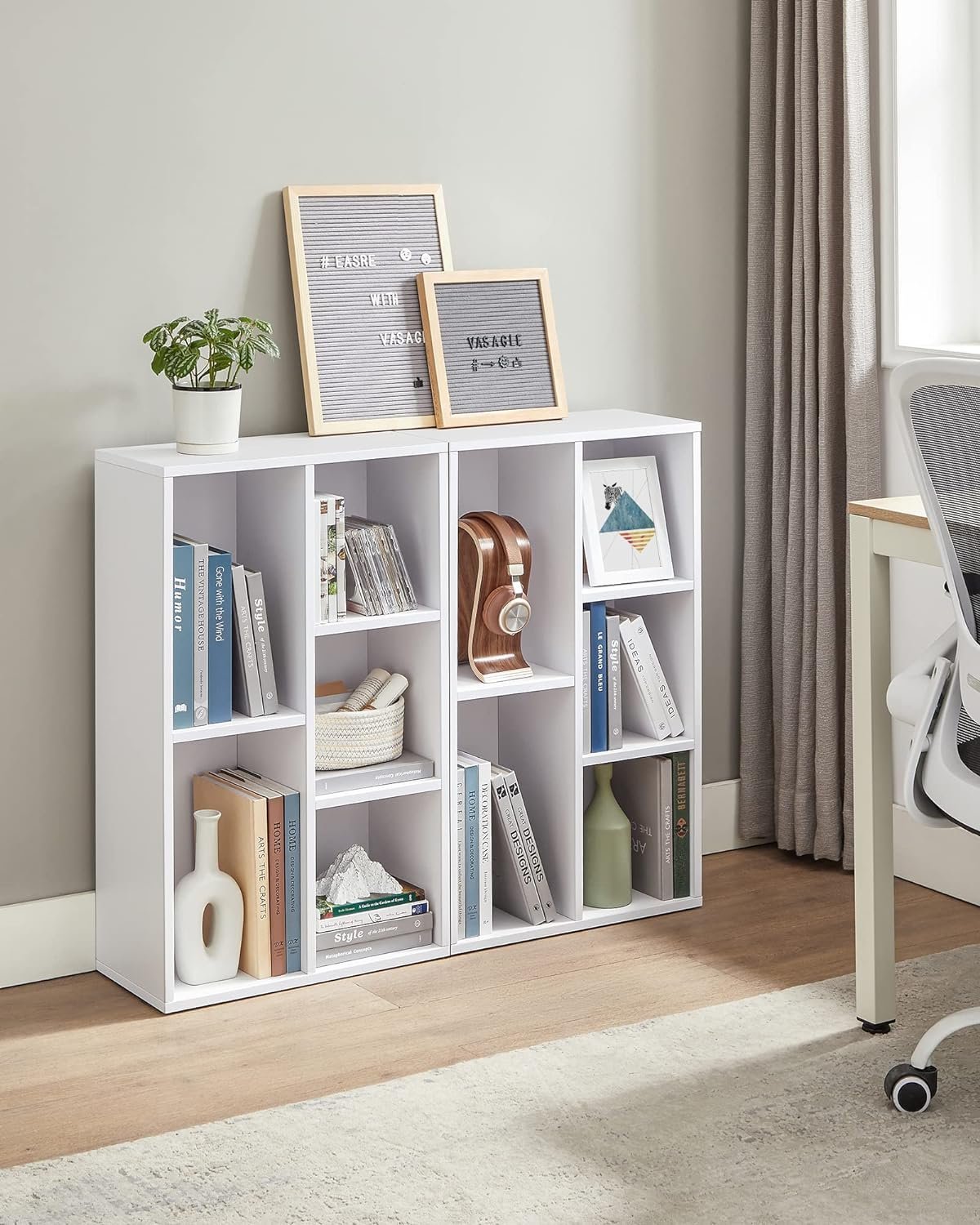 vasagle biblioteca, raft cu 5 unitati de depozitare, pentru living, din lemn, 50x24x80cm, alb 4 VASAGLE Biblioteca, raft cu 5 unitati de depozitare, pentru living, din lemn, 50x24x80cm, alb - imagine 4