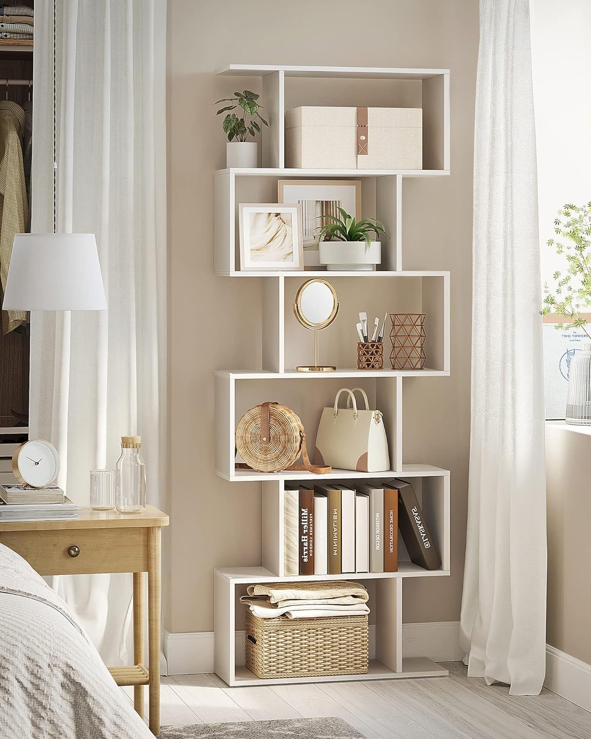 vasagle biblioteca, raft cu 6 unitati de depozitare, pentru living, din lemn, 24x190x70cm, alb 2 VASAGLE Biblioteca, raft cu 6 unitati de depozitare, pentru living, din lemn, 24x190x70cm, alb - imagine 2