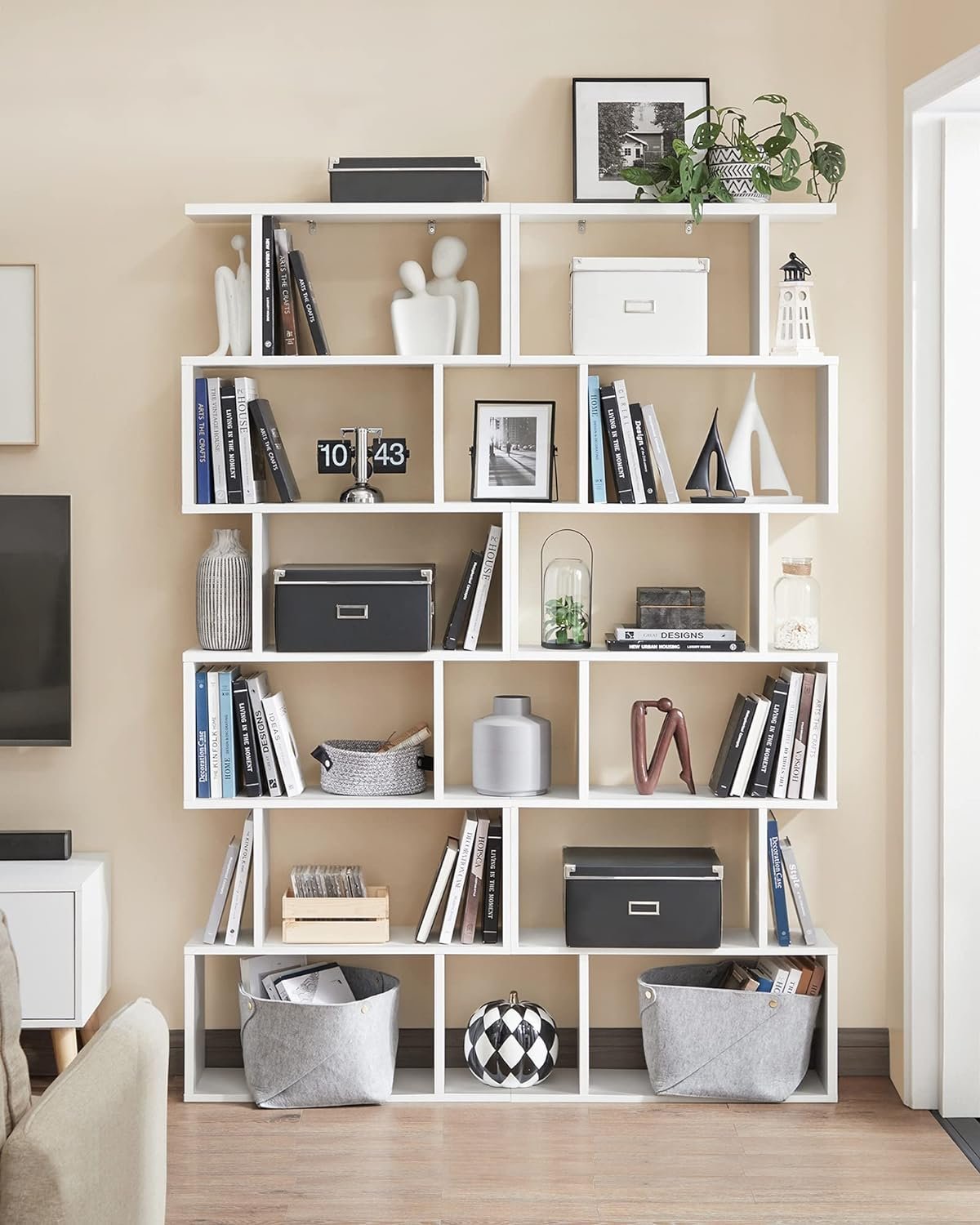 vasagle biblioteca, raft cu 6 unitati de depozitare, pentru living, din lemn, 24x190x70cm, alb 3 VASAGLE Biblioteca, raft cu 6 unitati de depozitare, pentru living, din lemn, 24x190x70cm, alb - imagine 3