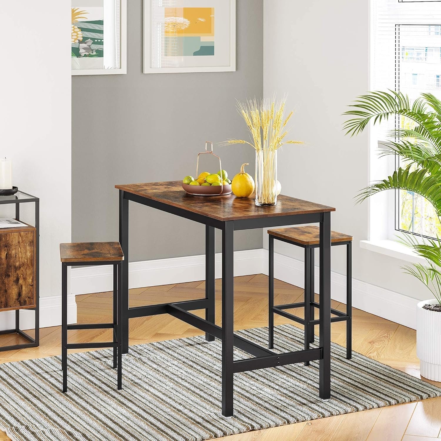 vasagle set 2 scaune bar inalte, sezut dreptunghiular, cadru din otel, 40x30x65cm, stil industrial, maro rustic si negru 2 VASAGLE Set 2 scaune bar inalte, sezut dreptunghiular, cadru din otel, 40x30x65cm, stil industrial, maro rustic si negru - imagine 2