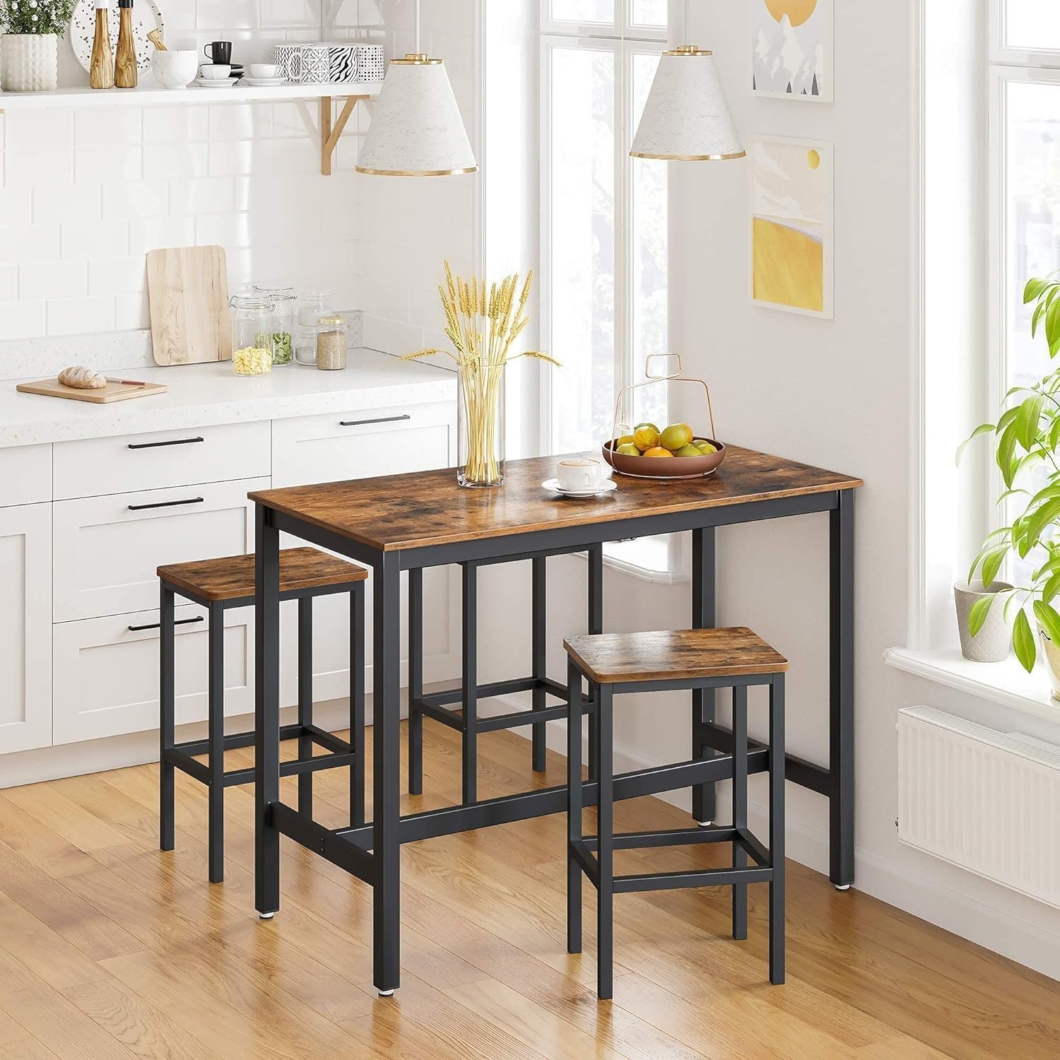 vasagle set 2 scaune bar inalte, sezut dreptunghiular, cadru din otel, 40x30x65cm, stil industrial, maro rustic si negru 4 VASAGLE Set 2 scaune bar inalte, sezut dreptunghiular, cadru din otel, 40x30x65cm, stil industrial, maro rustic si negru - imagine 4