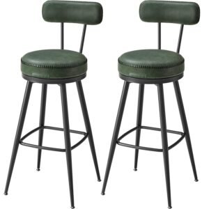 VASAGLE set 2 scaune de bar rotative 360°, cu spatar, inaltime 101 cm, piele sintetica, cadru otel, stil modern, verde