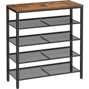 VASAGLE Raft de pantofi, 5 niveluri, rafturi reglabile din plasa, metal, stil industrial, 75x28x93cm, maro vintage negru