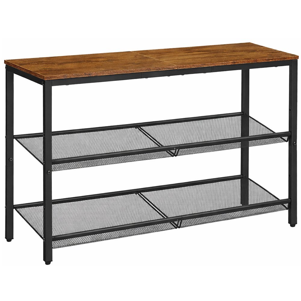 VASAGLE Etajera pantofi cu 3 niveluri, rafturi metalice reglabile si blat superior, stil industrial, 75x28x53 cm, maro rustic