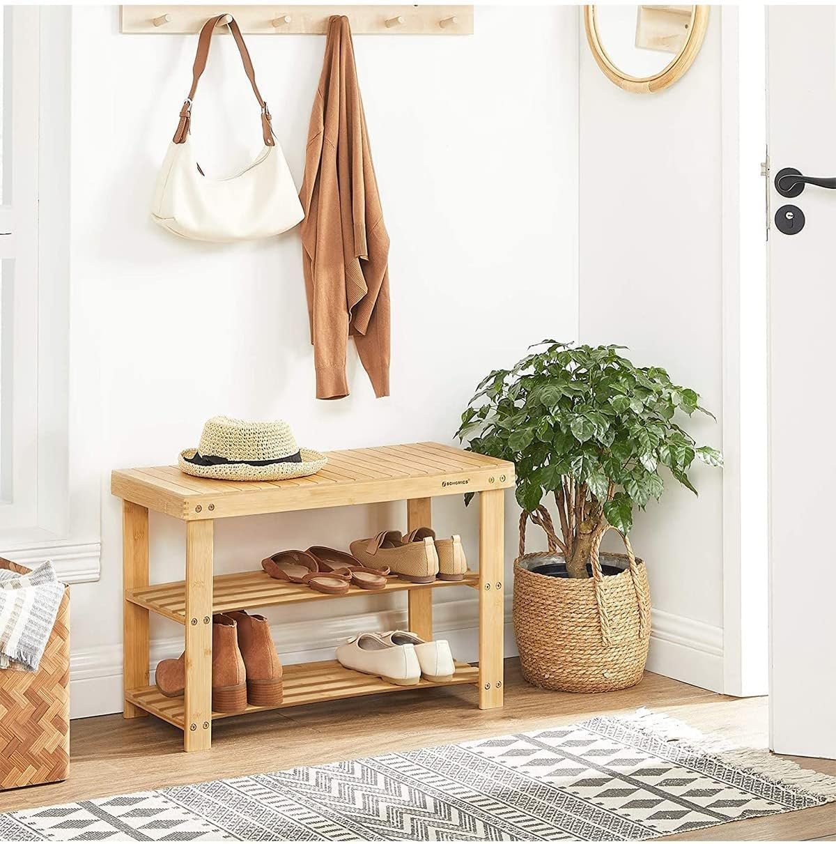 SONGMICS Raft de depozitare din bambus, cu 3 niveluri, 28x70x45cm, maro 2 SONGMICS Raft de depozitare din bambus, cu 3 niveluri, 28x70x45cm, maro - imagine 2