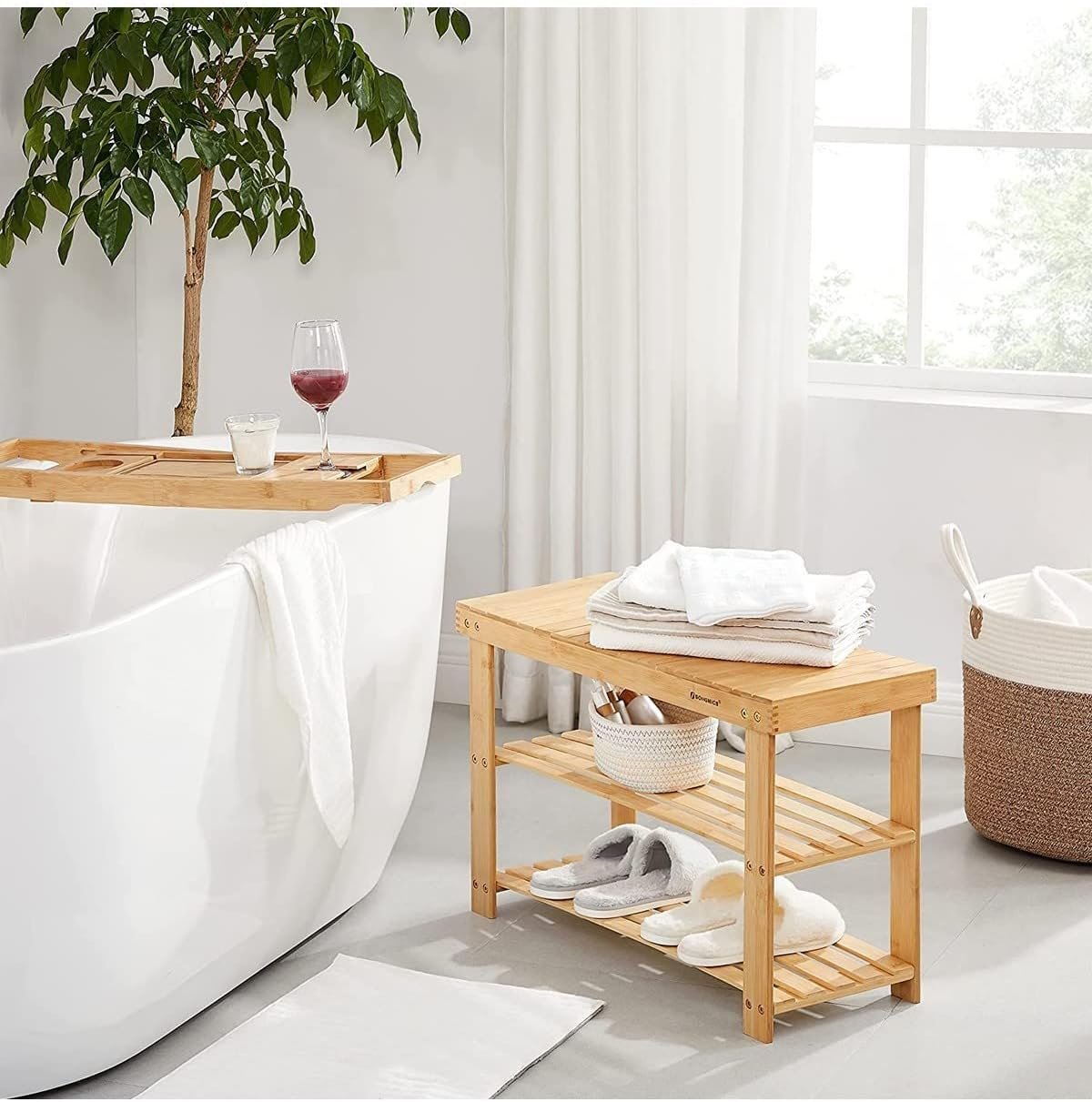 SONGMICS Raft de depozitare din bambus, cu 3 niveluri, 28x70x45cm, maro 3 SONGMICS Raft de depozitare din bambus, cu 3 niveluri, 28x70x45cm, maro - imagine 3